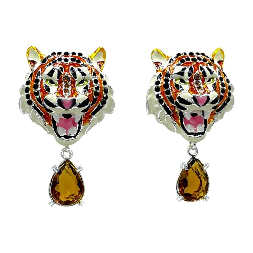 Ritzy Couture DeLuxe Bengal Tiger Earrings - Animal Inspired - Fine Silver Plate